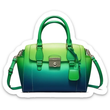 Hyper-realistic lime green to dark teal blue ombre Michael Kors satchel handbag purse with no strap. sticker