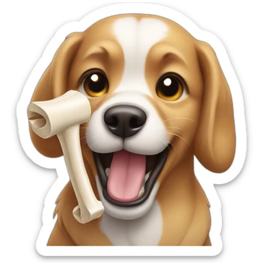 Dog with a bone in its teeth sticker