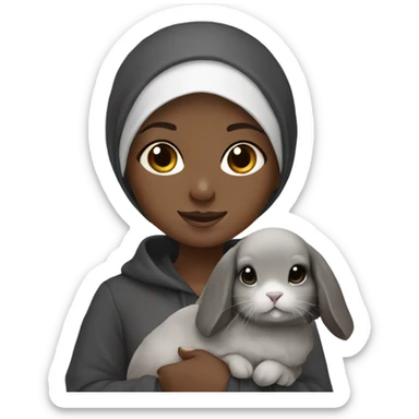 Black Muslim girl holding her cute gray holland lop sticker