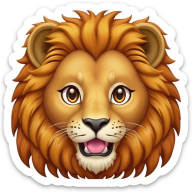 Cinematic Comical Lion Portrait Emoji, Head tilted dramatically with an exaggeratedly amused expression, featuring a striking tawny Fur with a flamboyant mane and wide, expressive amber eyes filled with playful disbelief, Simplified yet hilariously expressive features, highly detailed, glowing with a slightly sassy glow, high shine, dramatic yet playful, stylized with an air of cheeky jungle mischief, bright and endearing, soft glowing outline, capturing the essence of a spirited and over-the-top lion, so meme-worthy it feels like it could roar its way into internet fame instantly! sticker