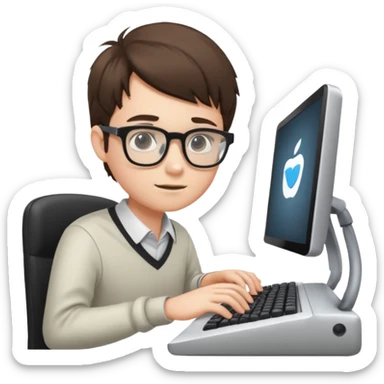 young programmer, focused, typing on keyboard sticker