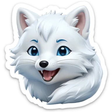 Cinematic Cute Yawning Arctic Fox Portrait Emoji, Head tilted slightly with a dramatic, wide-open yawn, showcasing a soft, downy white Fur with subtle icy blue accents and gently drooping ears, round eyes barely open in drowsy contentment, Simplified yet irresistibly adorable features, highly detailed, glowing with a soft, cozy glow, high shine, relaxed yet expressive, stylized with a touch of arctic whimsy, bright and endearing, soft glowing outline, capturing the essence of a sleepy yet affectionate arctic fox, so drowsy it feels like it could stretch out of the screen and curl up for a nap! sticker