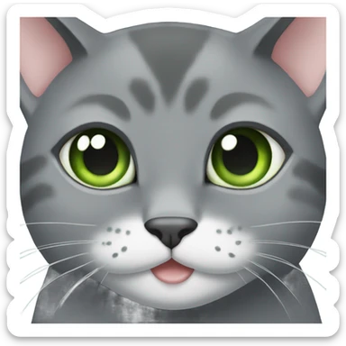 gray Cat green eyes eating fish sticker