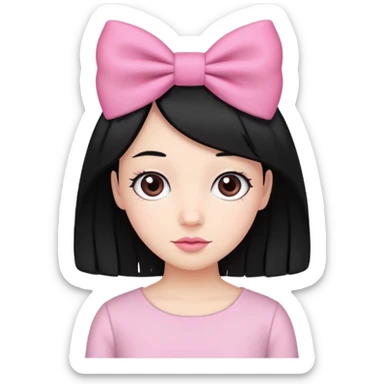 cabelo preto com laço rosa  sticker
