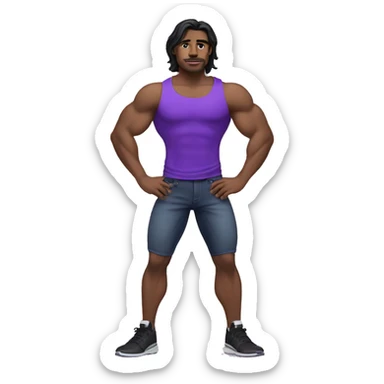 Workout man with muscles in purple jeans and black hairs sticker