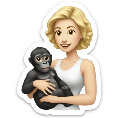 a white woman with a baby gorilla sticker