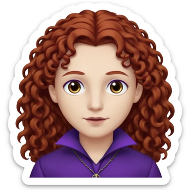 Armand with white skin, brown eyes , long auburn curly hair, dark purple outfit sticker