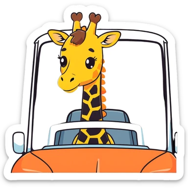 Giraffe driving a car sticker
