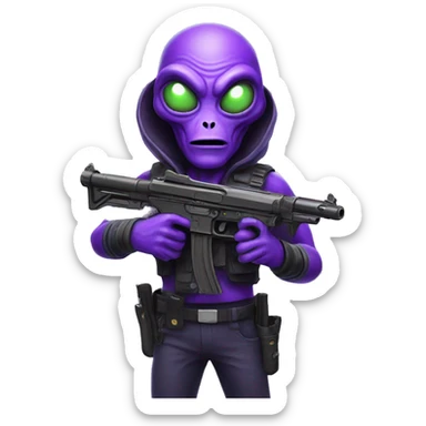 Purple alien with 2 guns sticker
