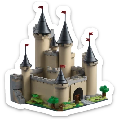 a Lego castle with a tiny guy on top sticker