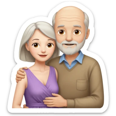 I want an old man with balding and grey beard grey hairs and a woman in her 40s in a passionate embrace sticker