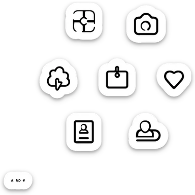 Website icon set with home icon, search icon, menu icon, profile icon, and settings icon sticker