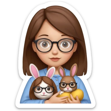 Girl kid with glasses → holding a toy rabbit sticker