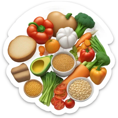 a large white round plate of healthy food sticker