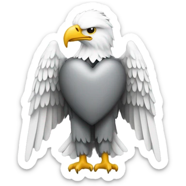 white headless eagle figure on grey background and heart sticker