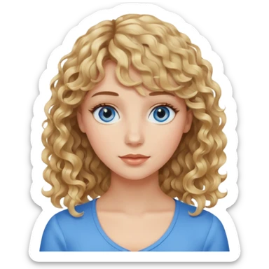 persona mujer con piel clara y rizos suaves color café con el fleco rubio sticker