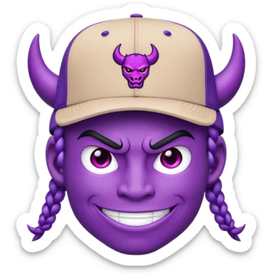 Purple devil emoji with a Nike strapback hat on and two braids sticker