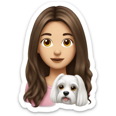 Brunette girl long hair with Maltese dog sticker