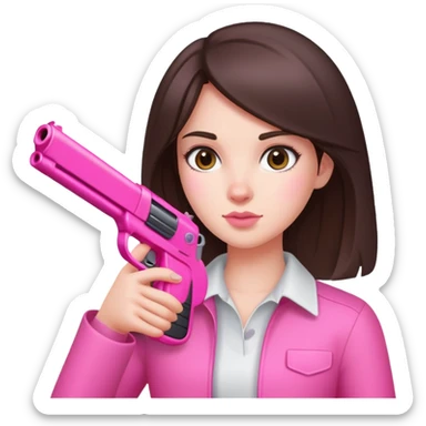 Realistic brunette girl holding pink gun sticker