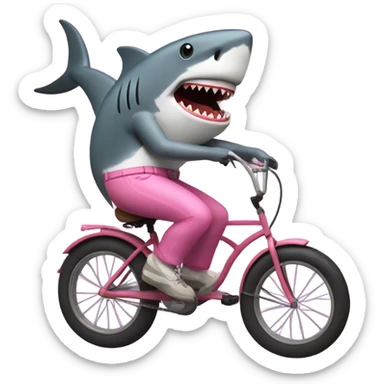 a shark riding a bike wearing pink pants and smoking a cigarette  sticker