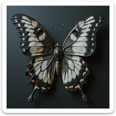 realistic gothic butterfly with a crescent moon motif, photorealistic style sticker
