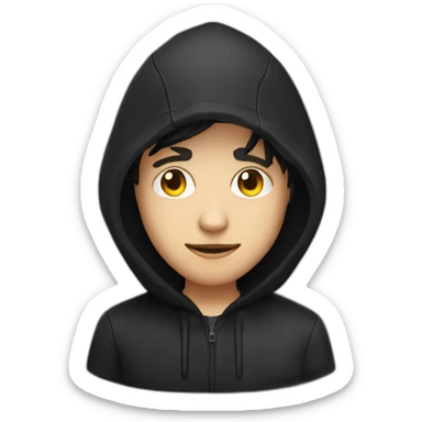 Young white developer with a black hood behind his computer sticker
