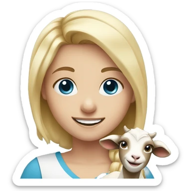 smiling girl with blonde hair blue eyes holding goat sticker