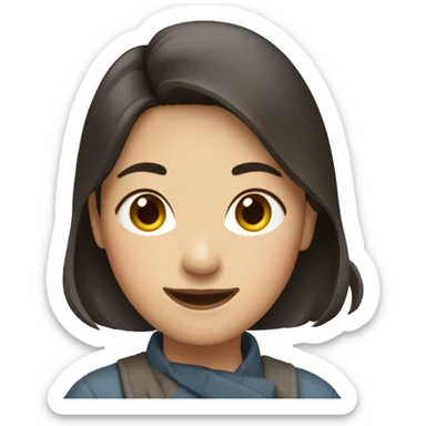 A 30s Asian woman with dark brown hair, and smiling sticker