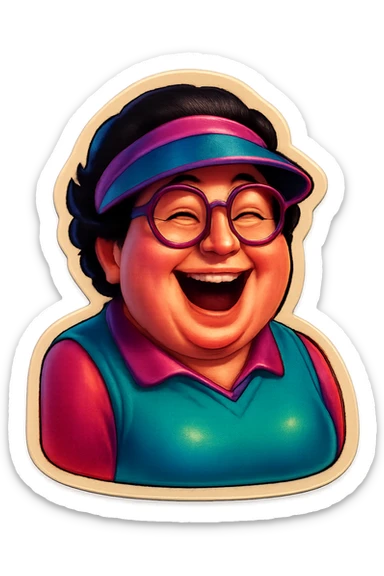 Extract the central character with glasses and a visor from the image, place it on a transparent background, and keep the original cartoon style and appearance consistent with the retro stickers style. sticker