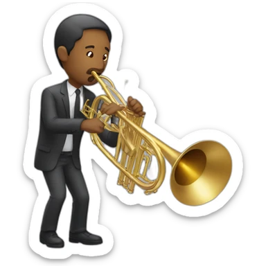 Man blowing a trombone with bumb sticker