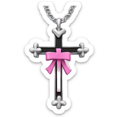 Pink cross with a silver chain wrapped around it with black bows sticker