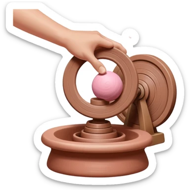one hand throwing a pink ball of clay onto a spinning pottery wheel sticker