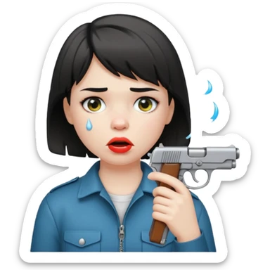 short hair girl with mullet putting gun in her mouth sticker