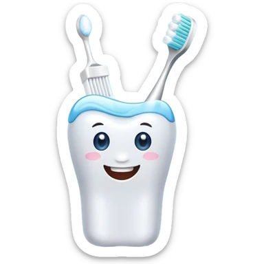 toothbrush with toothpaste and sparkling clean teeth, simple and cute sticker