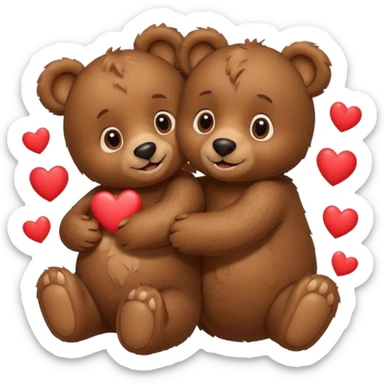 girl bear and boy bear hugging, surrounded by hearts, playful and loving, cute sticker