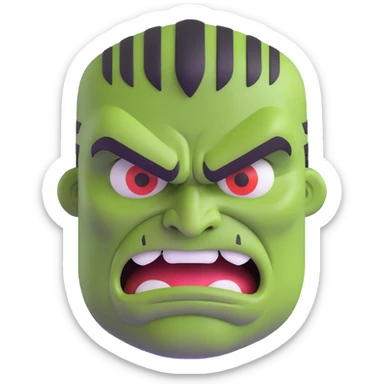 3D emoji of the Hulk, green muscular face, angry expression sticker