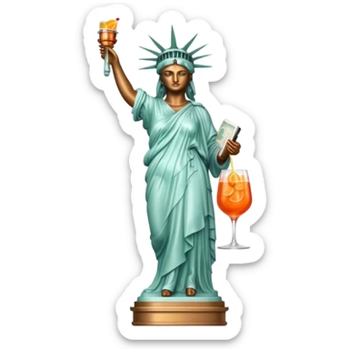 FULL BODY OF STATUE OF LIBERTY WITH AN APEROL SPRITZ COCKTAIL sticker