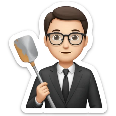 man with glasses wearing a suit and holding a spatula - full size sticker