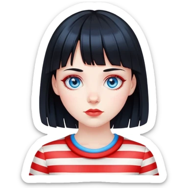 Pale girl with blue eyes, black hair with red stripes and bangs sticker