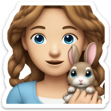 Girl whit brown hair blue eyes holding a rabit  sticker