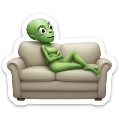 a Reptilian alien woman, full body,sleeping on the couch  sticker