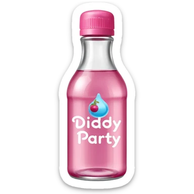 realistic baby oil style bottle pink cap pink logo clear bottle with berry logo with diddy party written and a berry on top bottle sticker