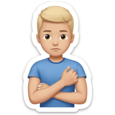 dolore muscolare a un arto di un ragazzo con la maglietta sticker