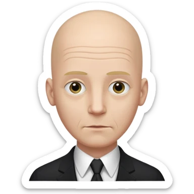 Extremely tall, pale gray-skinned man with a bald head, heavy brow, sunken eyes, a long gaunt face, and a black suit with a white shirt collar visible. sticker