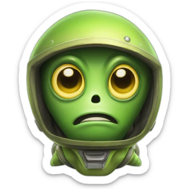 Annoying green alien with large yellow eyes, no nose, a small mouth with two teeth and a tiny antenna on his stupid little helmet sticker