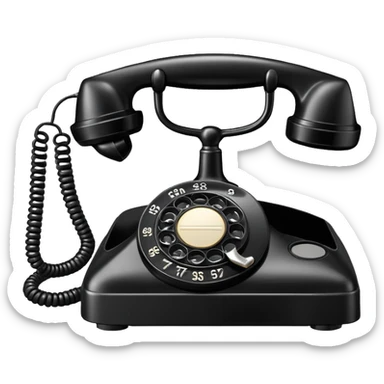 A vintage rotary corded phone with handset and spiral cord sticker