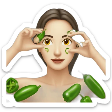 woman bathing jalapeños on eyes sticker