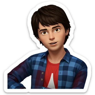 brown haired boy in plaid sticker