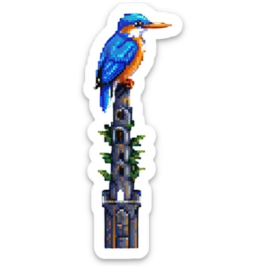 kingfisher bird on a tall tower sticker