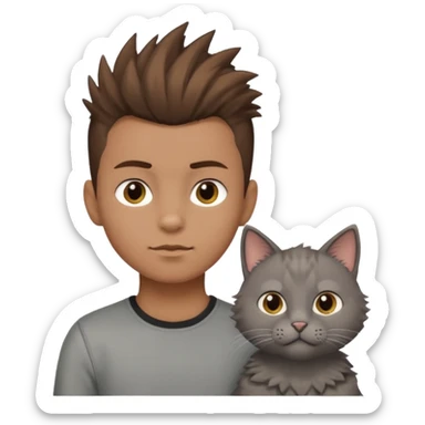 boy with brown hair and light brown skin tone and mohawk and a cat sticker